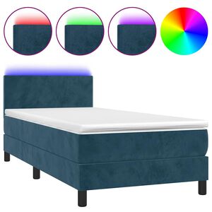 vidaXL Boxspringbett mit Matratze & LED Dunkelblau 80x200 cm Samt