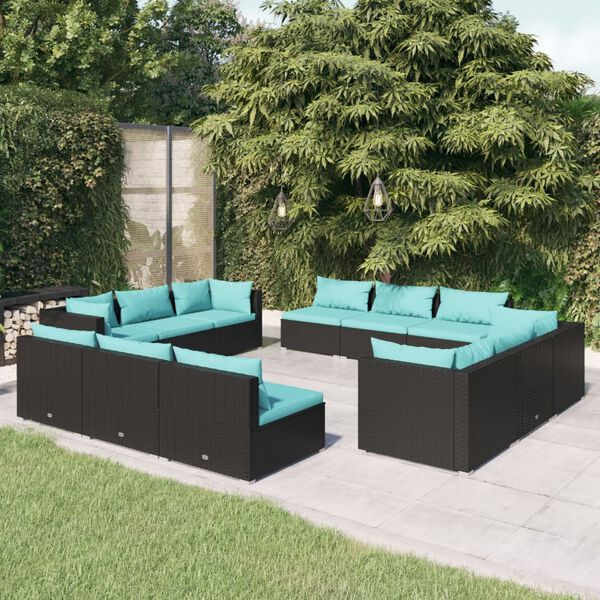 vidaXL 12-tlg. Garten-Lounge-Set mit Kissen Poly Rattan Schwarz
