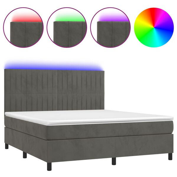 vidaXL Boxspringbett mit Matratze & LED Dunkelgrau 180x200 cm Samt