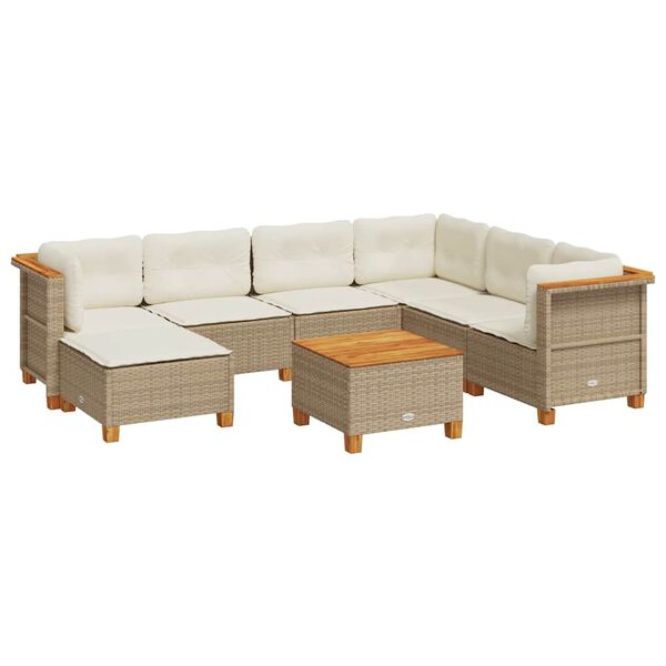 vidaXL 8-tlg. Garten-Sofagarnitur mit Kissen Beige Poly Rattan