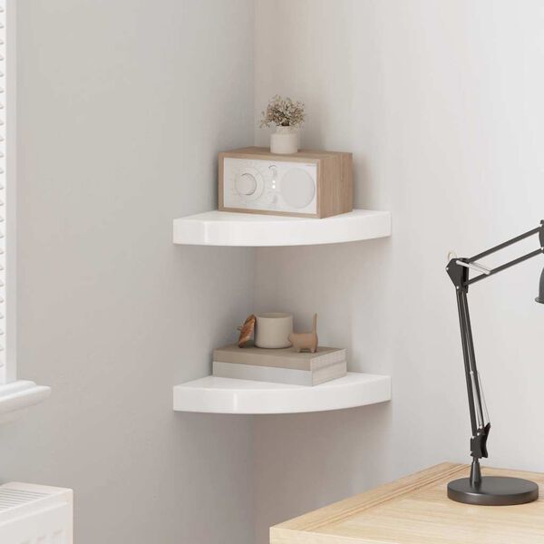 vidaXL Schwebende Eckregale 2 Stk. Hochglanz-Wei&szlig; 25x25x3,8 cm MDF