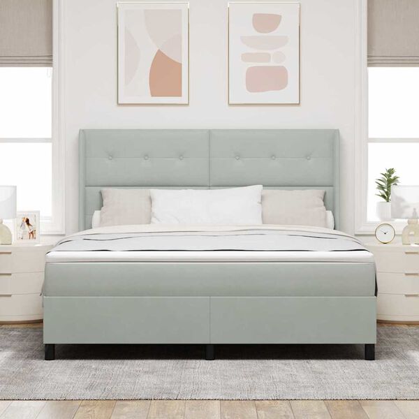 vidaXL Boxspringbett mit Matratze mit LED Hellgrau 180 x 200 cm Samt