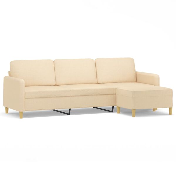 vidaXL 3-Sitzer-Sofa mit Hocker Creme 210 cm Stoff