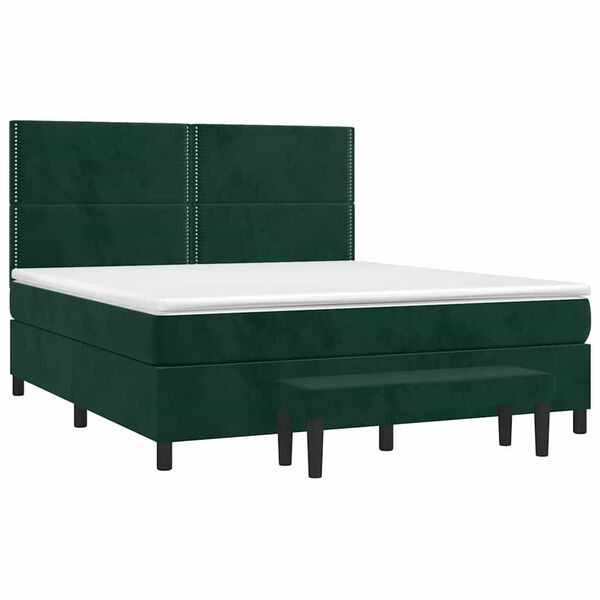vidaXL Boxspringbett mit Matratze Dunkelgr&uuml;n 180x200 cm Samt