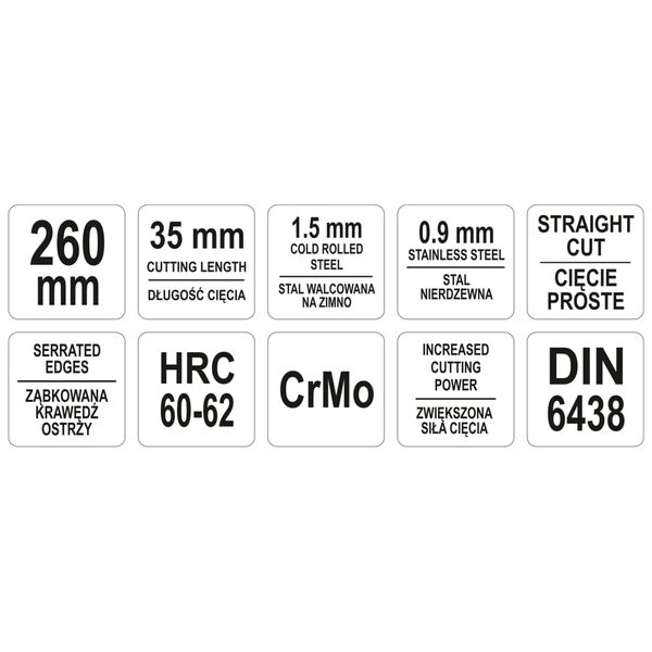 YATO Figur-Blechschere Gerade 260 mm Gelb