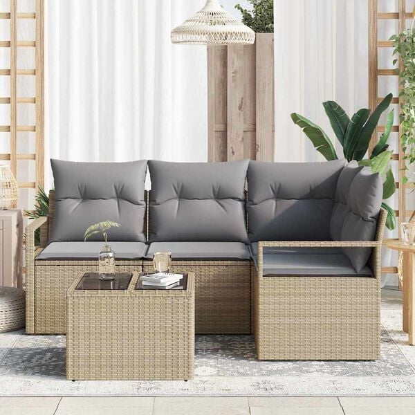 vidaXL Sofa Set mit Kissen 5 pcs Beige und Hellgrau Poly-Rattan