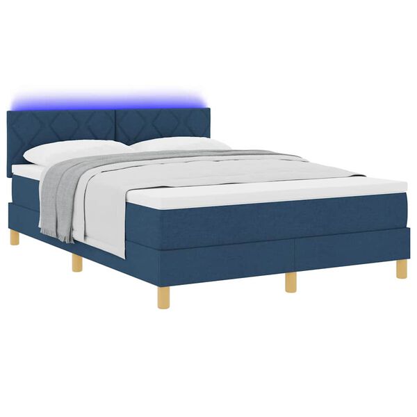 vidaXL LED Boxspringbett mit Matratze mit LED Blau 160 x 200 cm Stoff