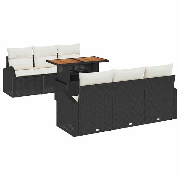 vidaXL Garten-Sofa-Set mit Kissen 7 pcs Schwarz und Creme
