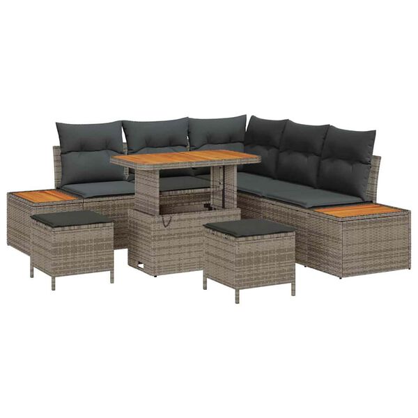 vidaXL Gartensofa-set mit Kissen mit Speicher 8 pcs Grau Poly Rattan