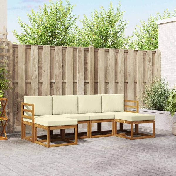 vidaXL Outdoor-Sofagarnitur 6 pcs Natur und Creme Holzwerkstoff