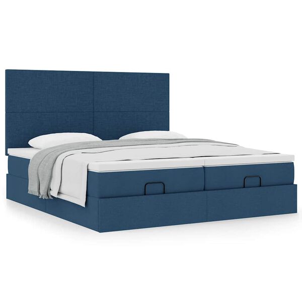 vidaXL Ottoman-Bett mit Matratzen Blau 180x200 cm Stoff