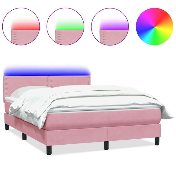 vidaXL Boxspringbett mit Matratze & LED Rosa 140x210 cm Samt
