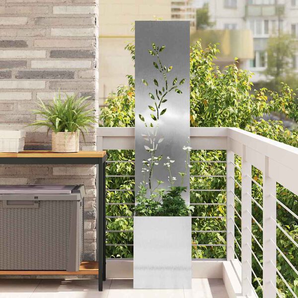 vidaXL Garten Sichtschutz-Leinwand Floral Silber 32 x 140 cm Edelstahl