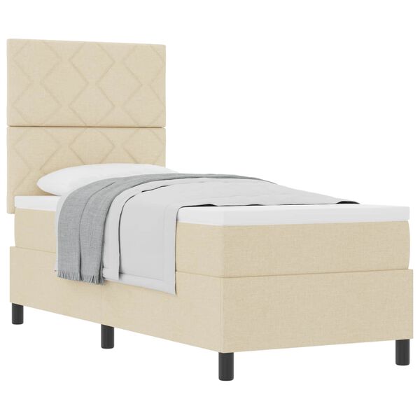 vidaXL Boxspringbett mit Matratze mit Kopfteil Creme 80 x 200 cm Stoff