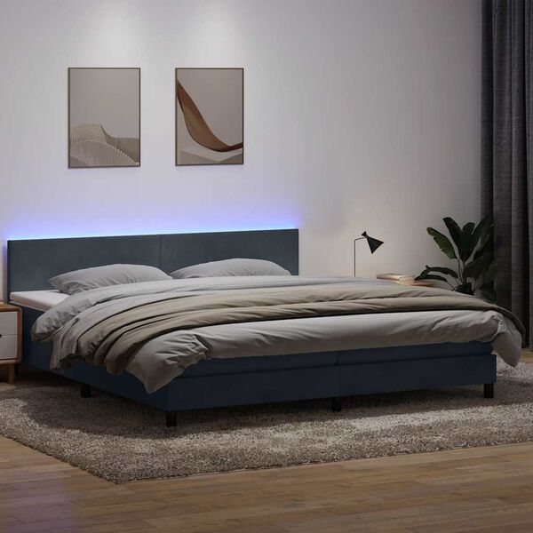 vidaXL Boxspringbett mit Matratze & LED Dunkelgrau 180x220 cm Samt