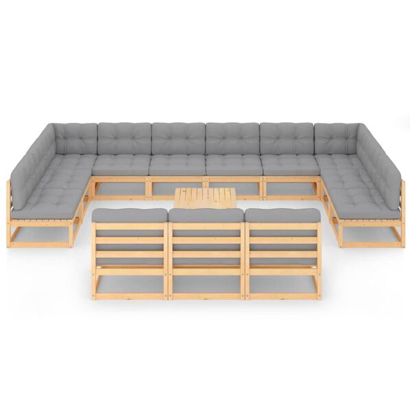 vidaXL 14-tlg. Garten-Lounge-Set mit Kissen Massivholz Kiefer