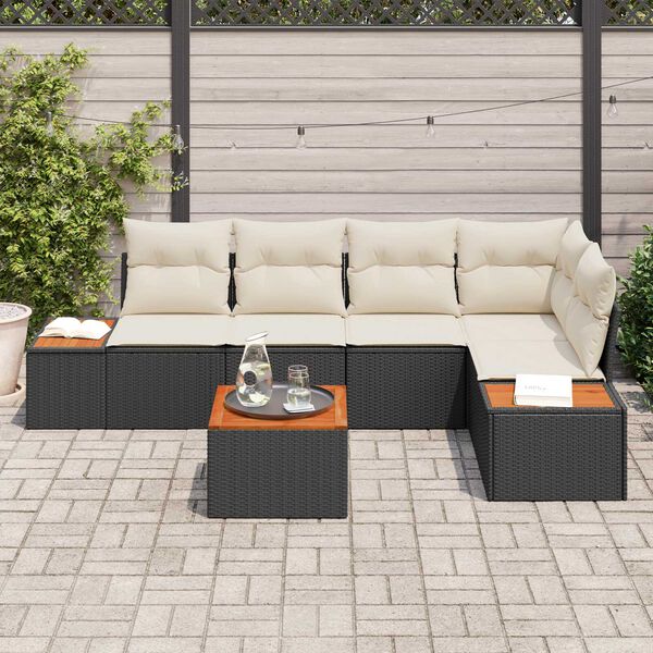 vidaXL Garten-Sofa-Set mit Kissen 6 pcs Schwarz und Creme Poly Rattan
