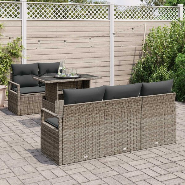vidaXL Gartensofa-set mit Speicher mit Kissen 6 pcs Grau Poly-Rattan
