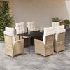 vidaXL 7-tlg. Garten-Essgruppe mit Kissen Beige Poly Rattan