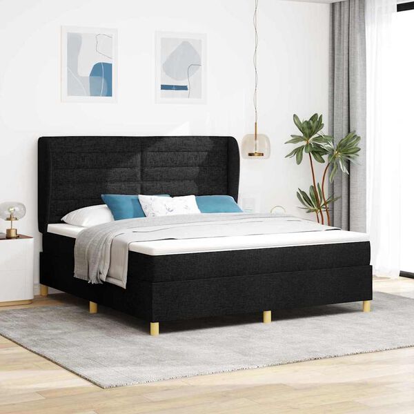 vidaXL Boxspringbett mit Matratze Dunkelgrau 90x190 cm Schwarz Stoff