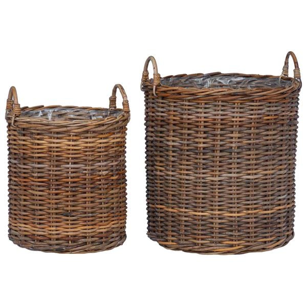 vidaXL Blumentopf K&ouml;rbchen mit Speicher 2 pcs Braun Lacak Rattan