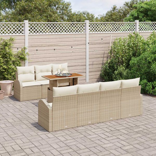 vidaXL Garten-Sofa-Set mit Speicher 8 pcs Beige Poly Rattan