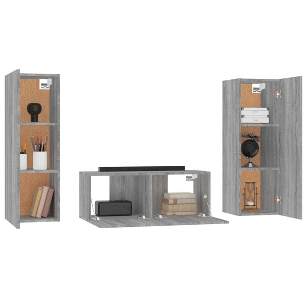 vidaXL 3-tlg. TV-Schrank-Set Grau Sonoma Holzwerkstoff