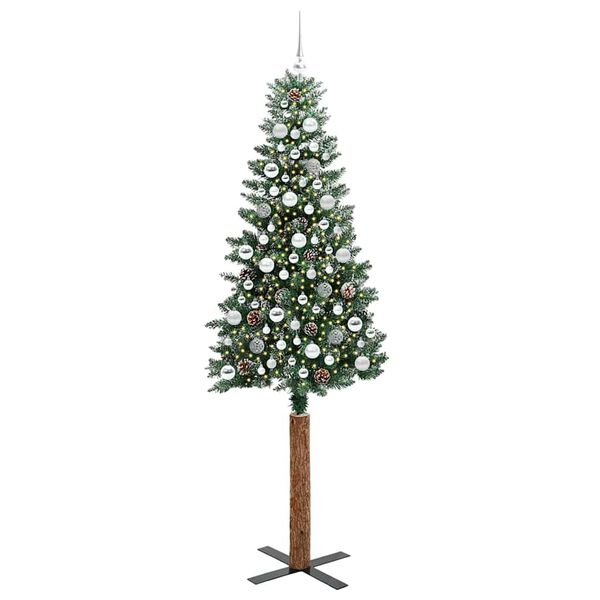 vidaXL Schlanker Weihnachtsbaum mit 300 LEDs mit St&auml;nder Gr&uuml;n 210 cm