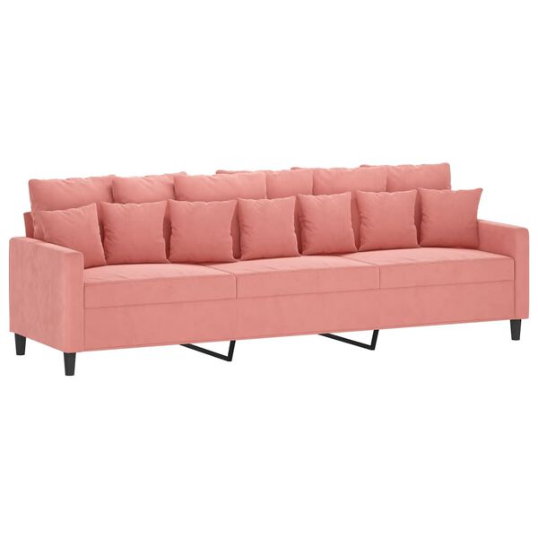 vidaXL 3-Sitzer-Sofa mit Hocker Rosa 210 cm Samt