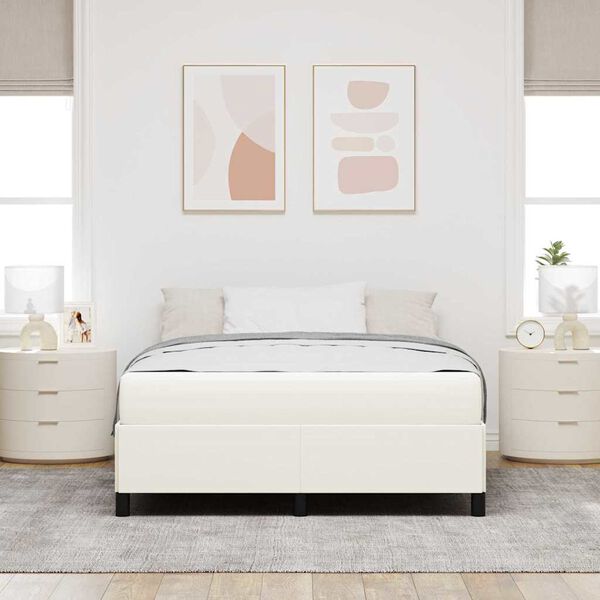 vidaXL Bettrahmen mit Matratze Creme 140 x 200 cm Stoff