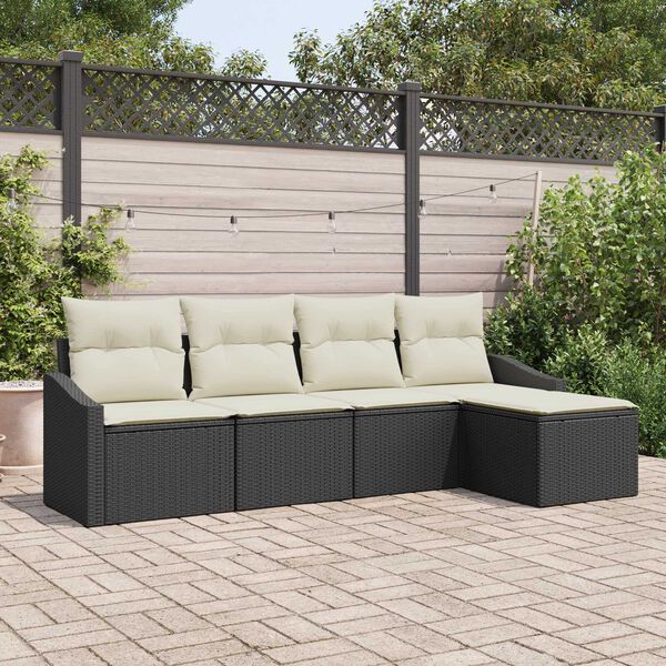 vidaXL Sofa Set mit Kissen 5 pcs Schwarz und Creme Poly-Rattan