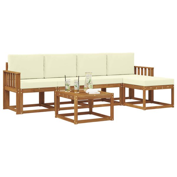 vidaXL Outdoor-Sofagarnitur 6 pcs Natur und Creme Massivholz Akazie