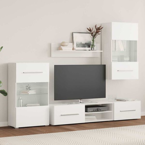 vidaXL Fünfteilige Wohnwand TV-Schrank mit LED-Beleuchtung Weiß