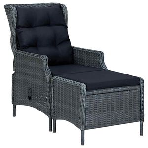 vidaXL Gartensessel Verstellbar mit Fu&szlig;hocker Poly-Rattan Dunkelgrau
