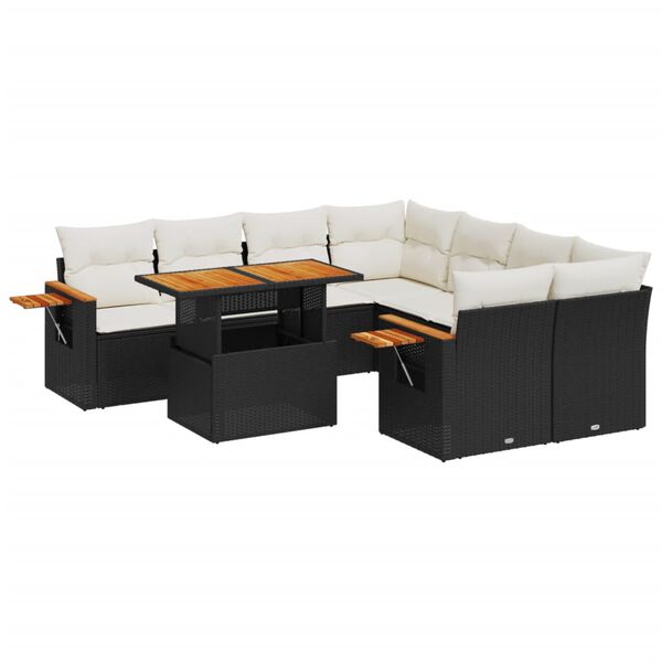 vidaXL 9-tlg. Garten-Sofagarnitur mit Kissen Schwarz Poly Rattan