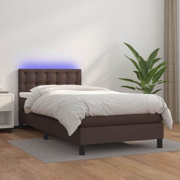 vidaXL Boxspringbett mit Matratze & LED Braun 100x200 cm Kunstleder