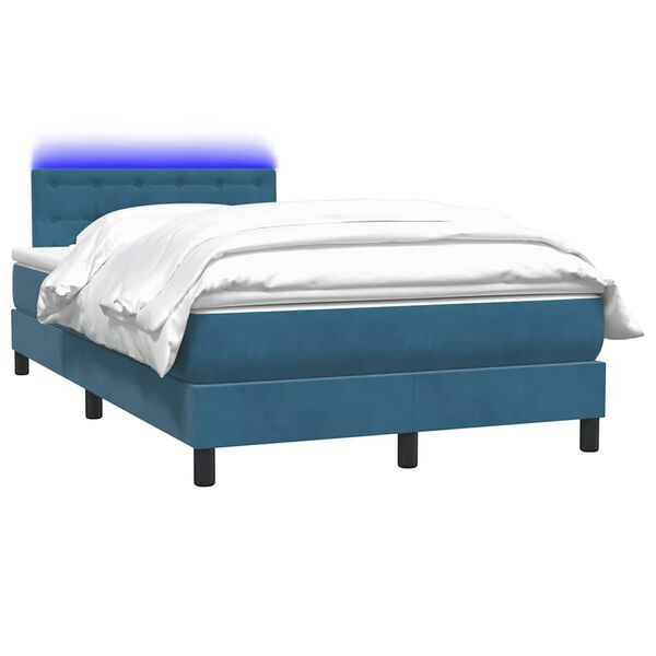 vidaXL Boxspringbett mit Matratze & LED Dunkelblau 120x220 cm Samt