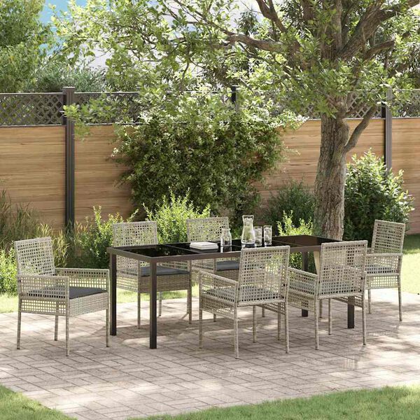 vidaXL Garten Essgruppe mit Kissen 7 pcs Hellgrau Poly-Rattan