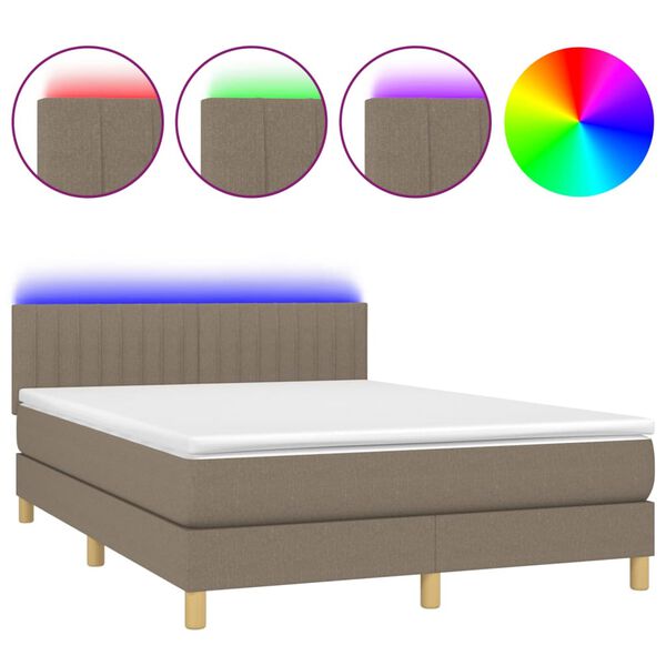 vidaXL Boxspringbett mit Matratze & LED Taupe 140x190 cm Stoff