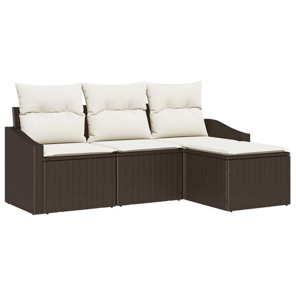 vidaXL Sofa Set mit Kissen 4 pcs Braun Poly Rattan