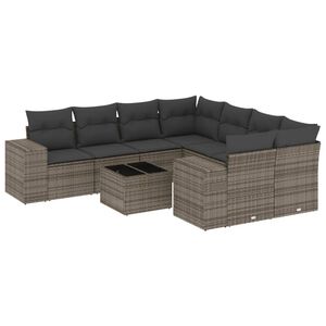 vidaXL 9-tlg. Garten-Sofagarnitur mit Kissen Grau Poly Rattan