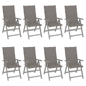 vidaXL Verstellbare Gartenst&uuml;hle mit Auflagen 8 Stk. Grau Akazienholz