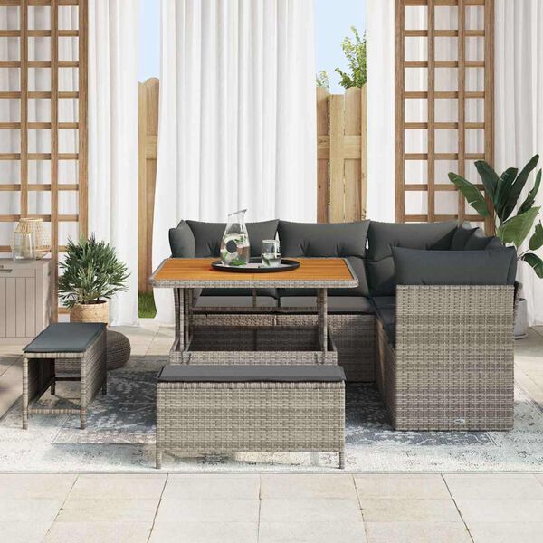 vidaXL Garten-Sofa-Set mit Kissen mit Speicher 8 pcs Grau