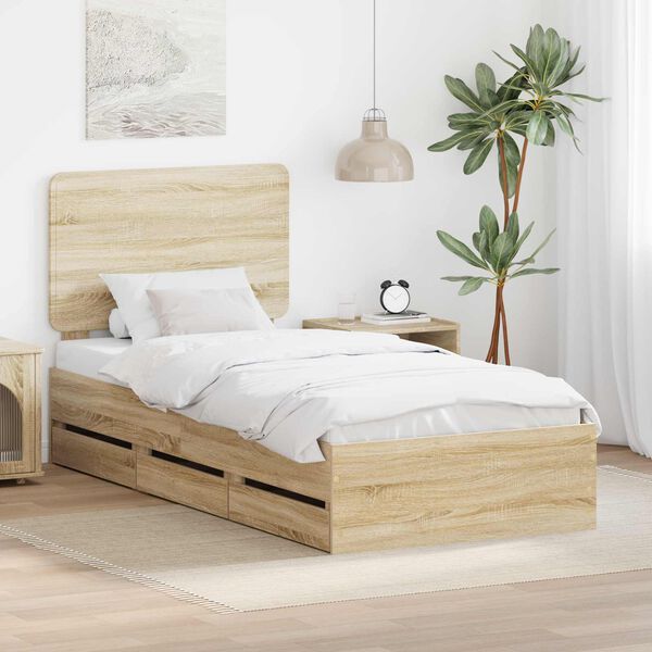 vidaXL Bettrahmen Sonoma-Eiche 75 x 190 cm Ingenieurs Holz