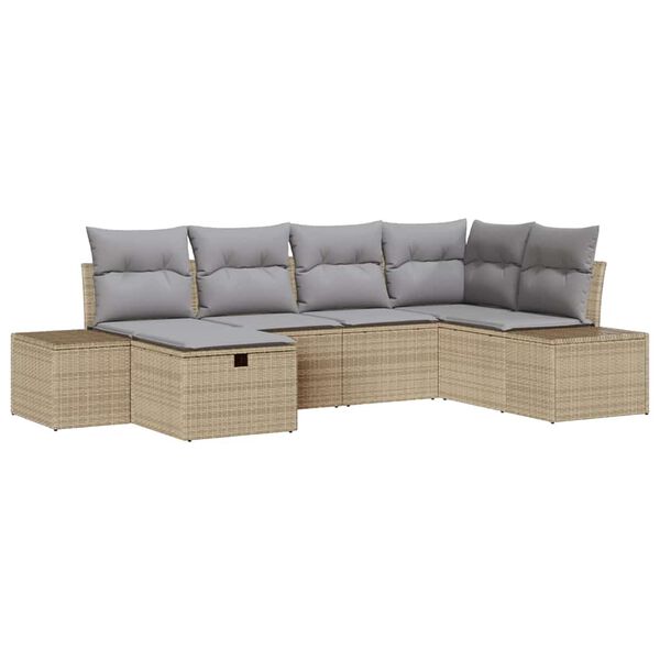 vidaXL Gartensofa-set mit Kissen 6 pcs Beige Poly-Rattan