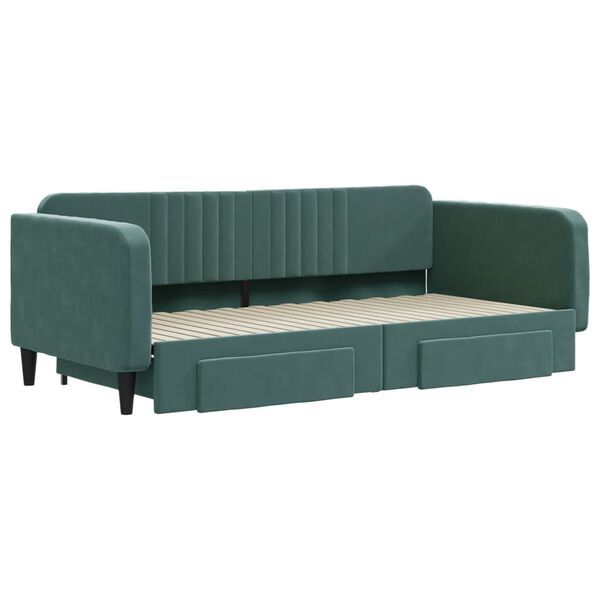 vidaXL Tagesbett Ausziehbar mit Schubladen Dunkelgr&uuml;n 100x200 cm Samt
