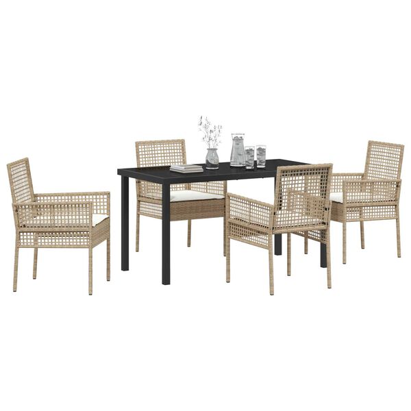 vidaXL Garten Essgruppe mit Kissen 5 pcs Beige Poly-Rattan