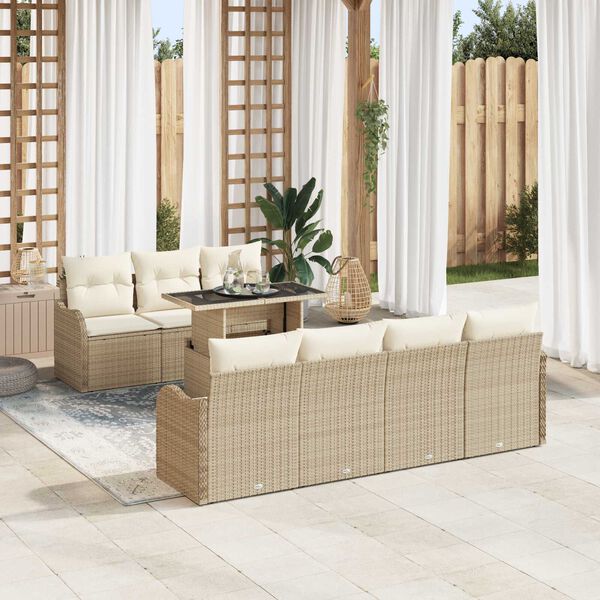 vidaXL Gartensofa-set mit Kissen mit Speicher 8 pcs Beige Poly Rattan