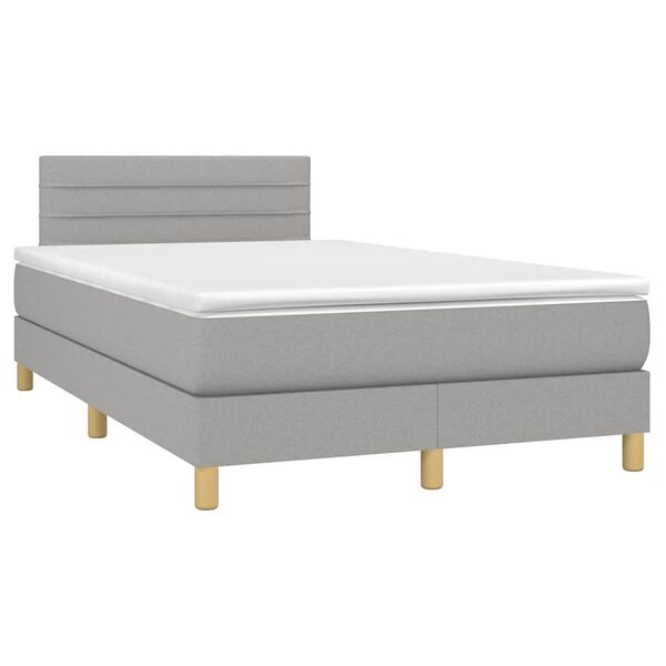 vidaXL Boxspringbett mit Matratze & LED Hellgrau 120x190 cm Stoff