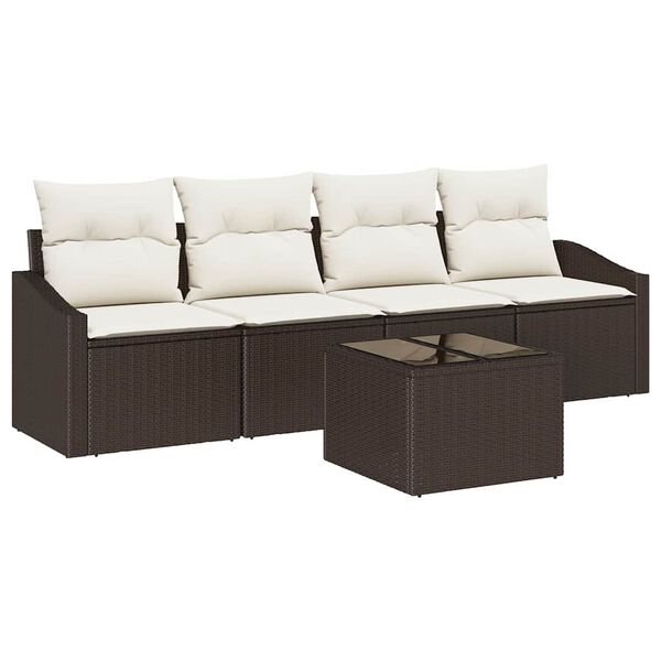 vidaXL Sofa Set mit Kissen 5 pcs Braun und Creme Poly-Rattan